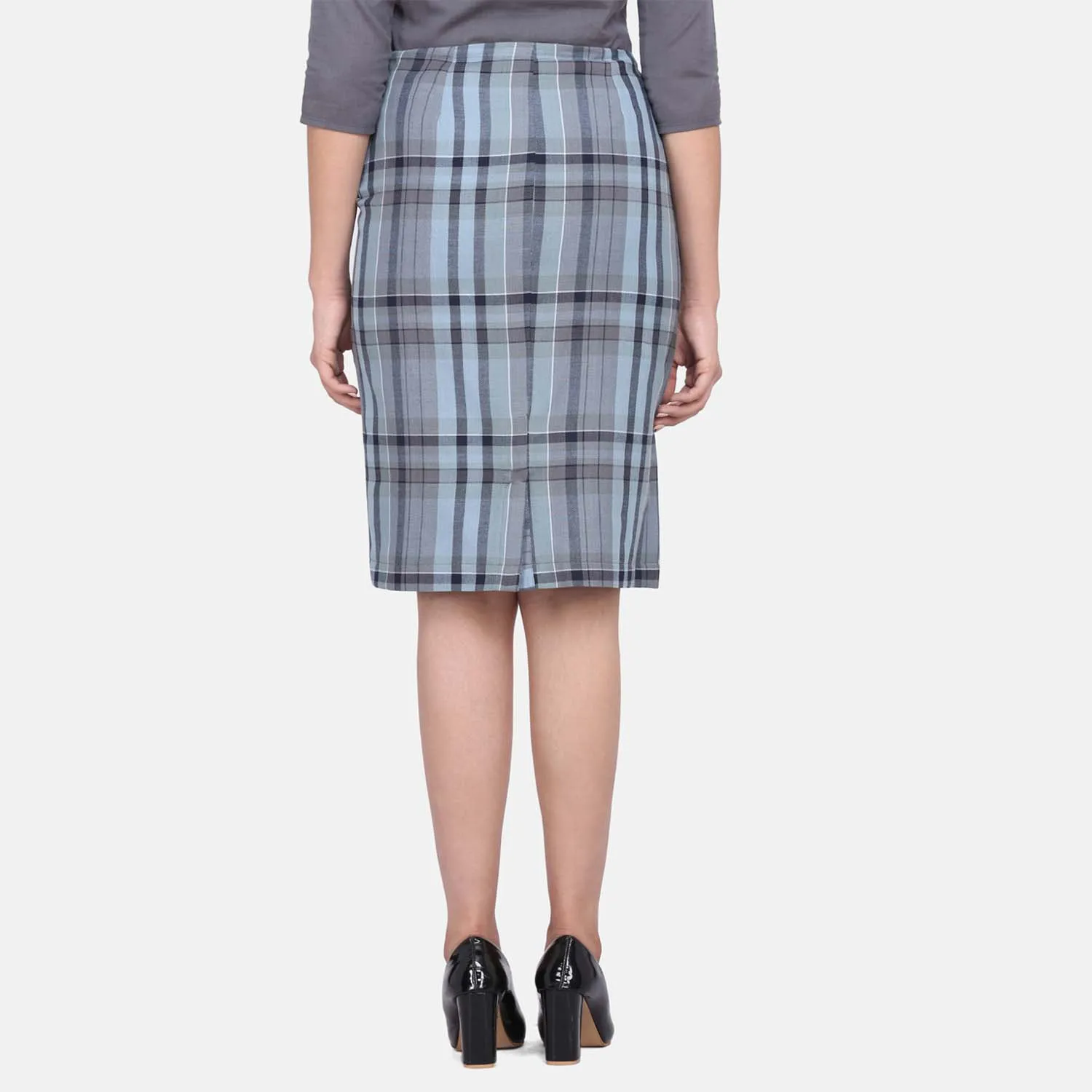 Multicolor Checkered Straight Cotton Skirt 