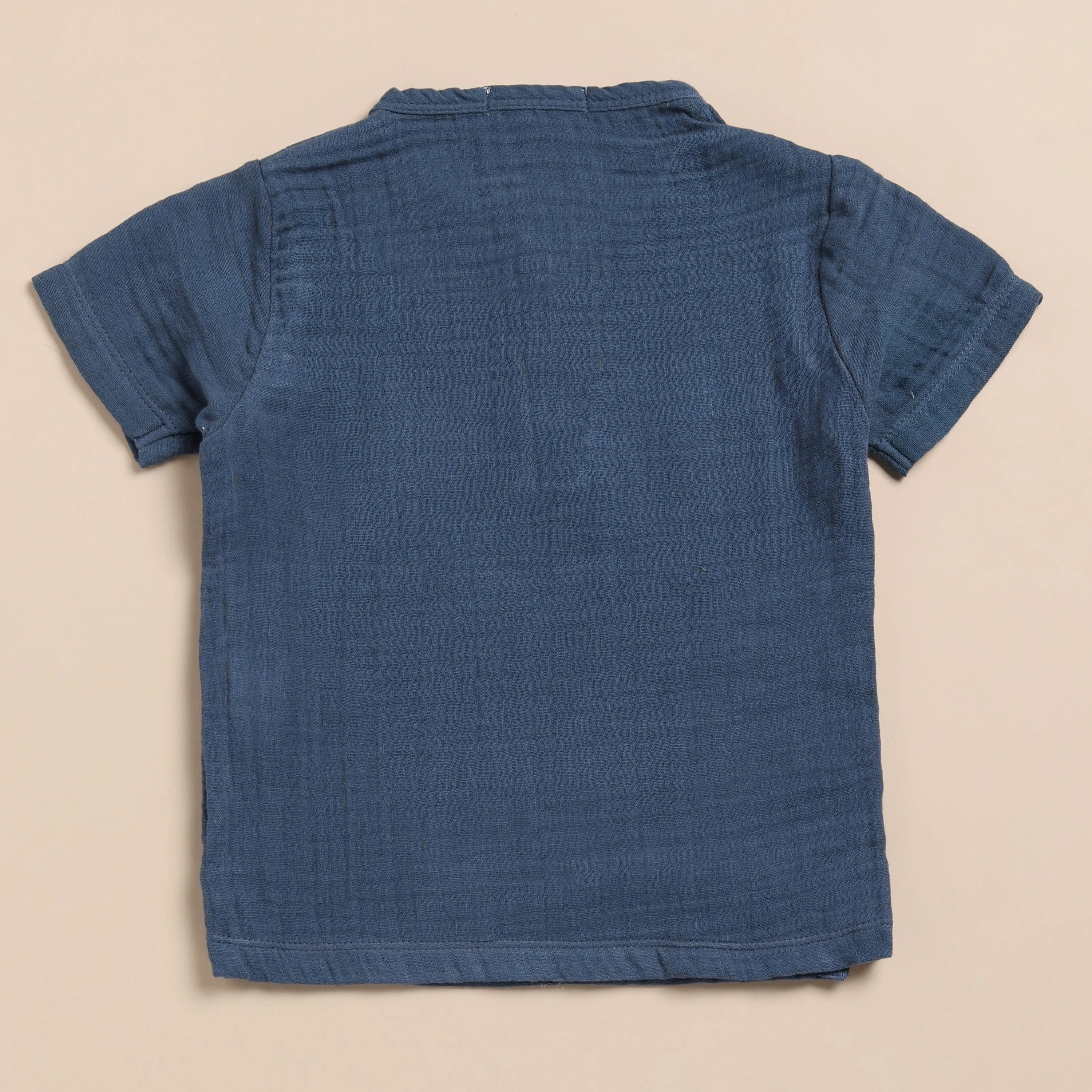 Navy Organic Muslin Short Sleeve Henley Tshirt With Lounge Pant Set