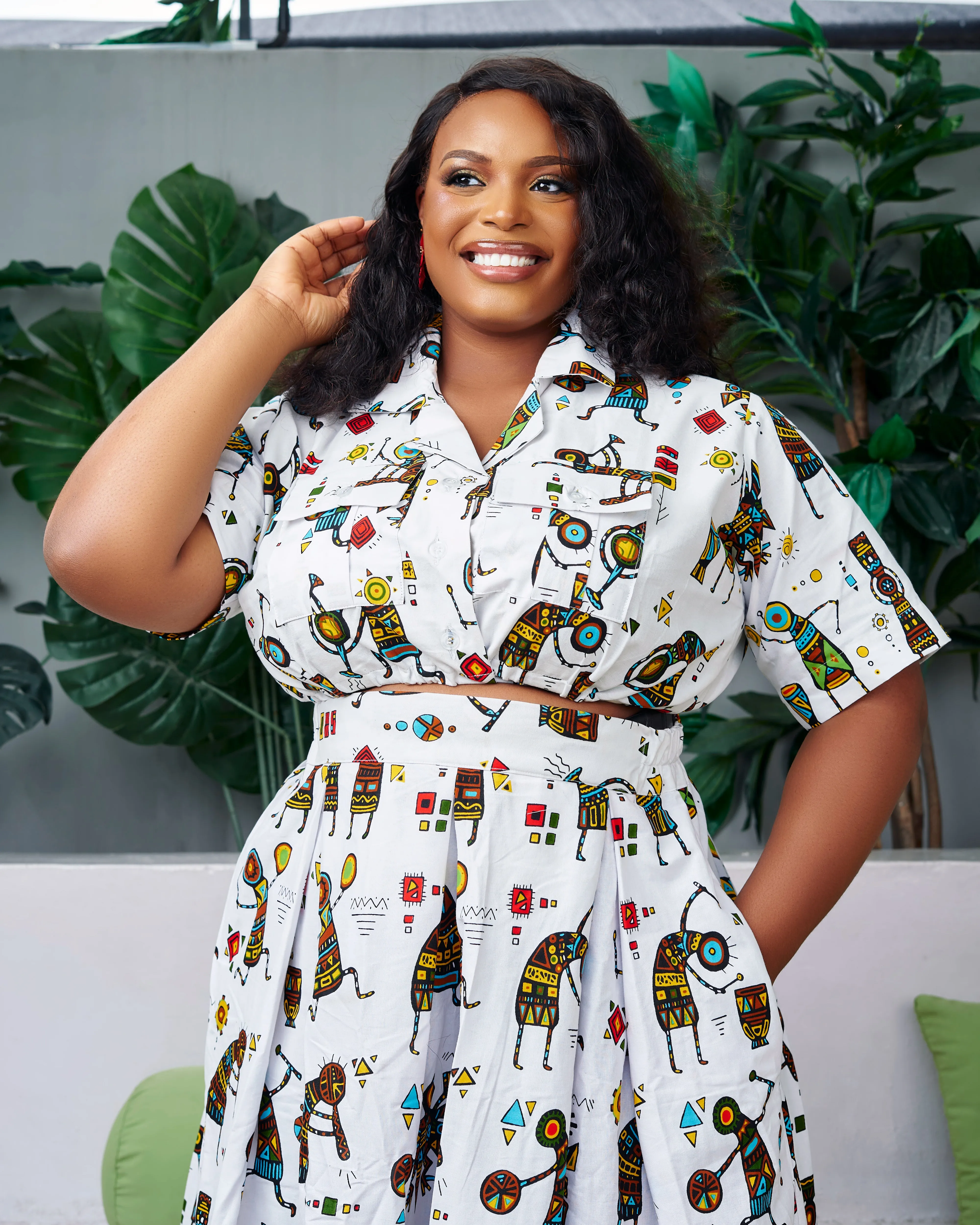 New in African Print Crop Shirt Top - Ebony
