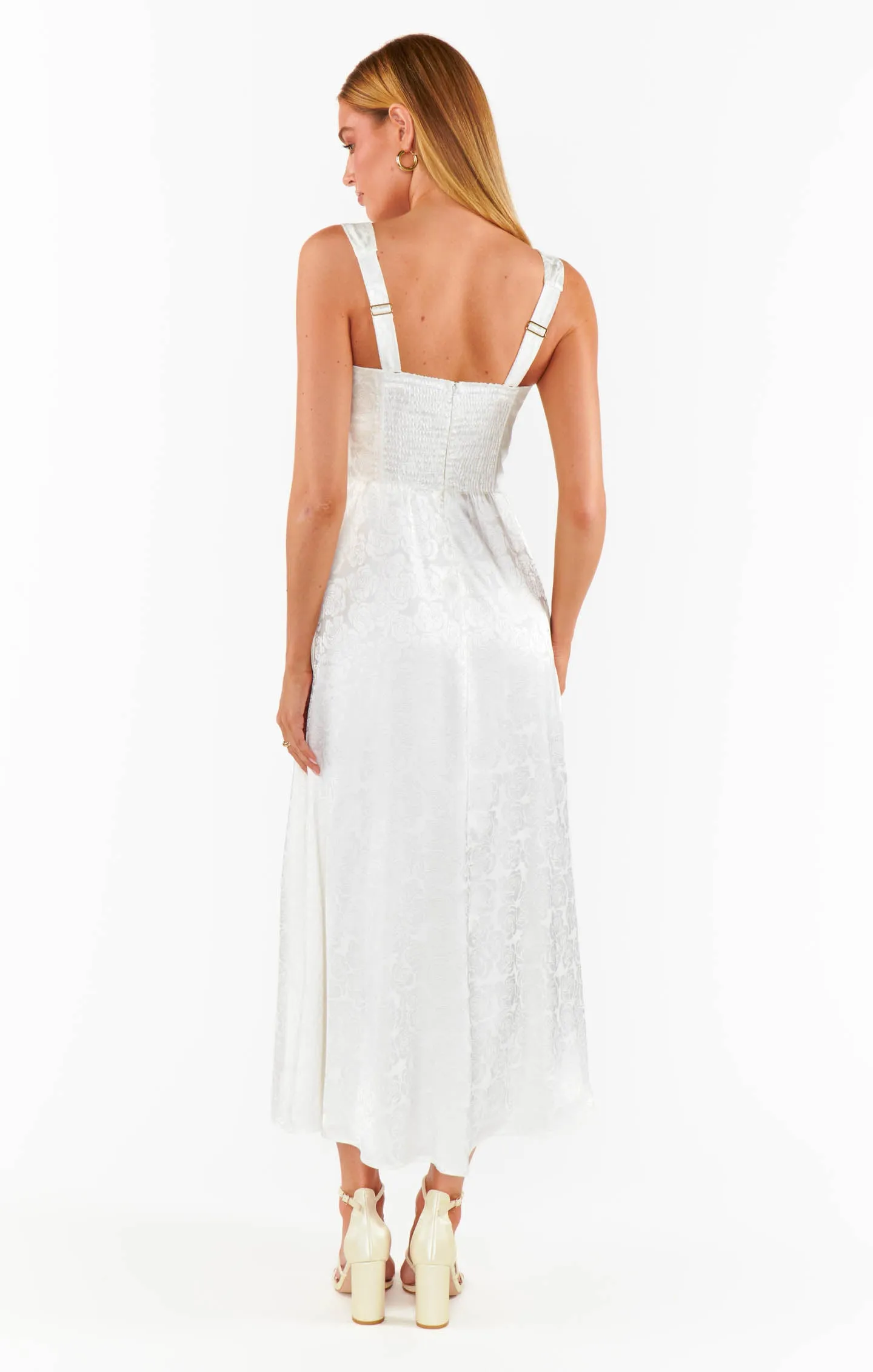 Nina Midi Dress ~ White Rose Satin