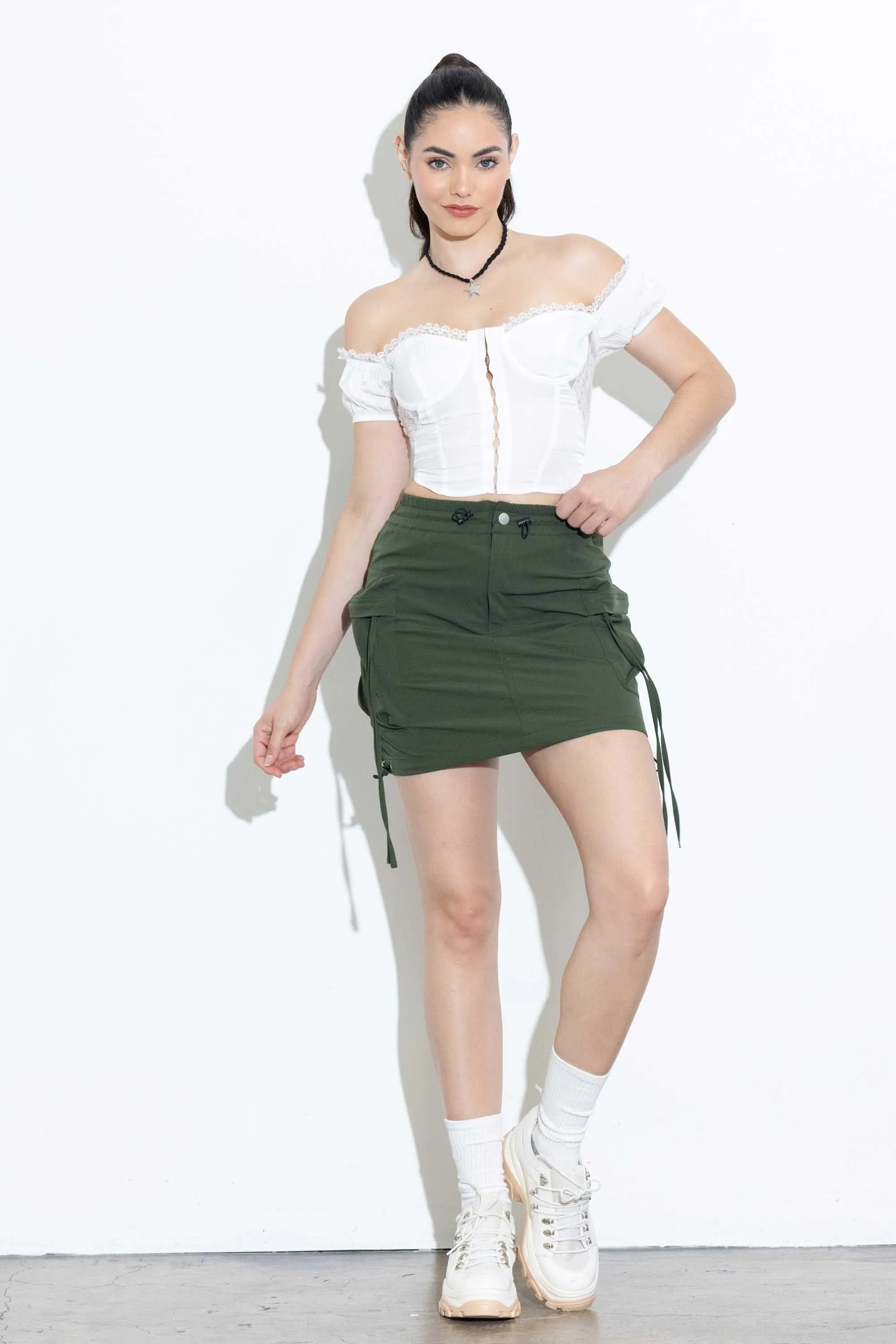 Nylon Cargo Mini Skirt