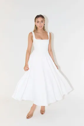 Odd Muse The Ultimate Muse High Waist Square Neck Midi Dress - White