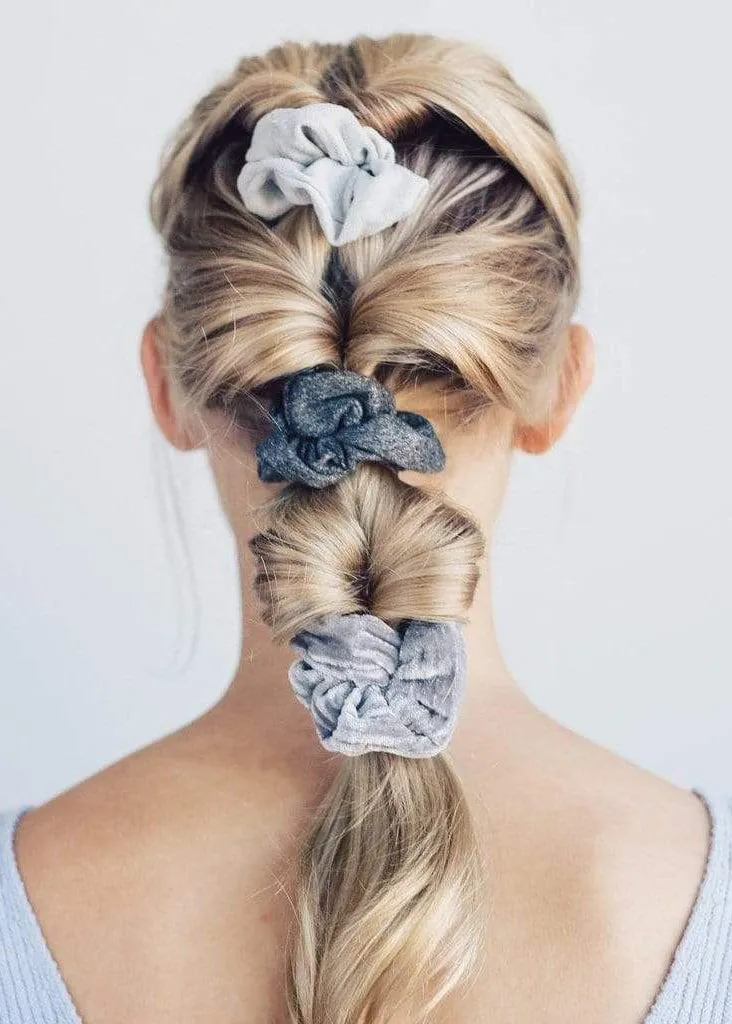 OLD LISTING - Black and Gray Velvet Scrunchie set