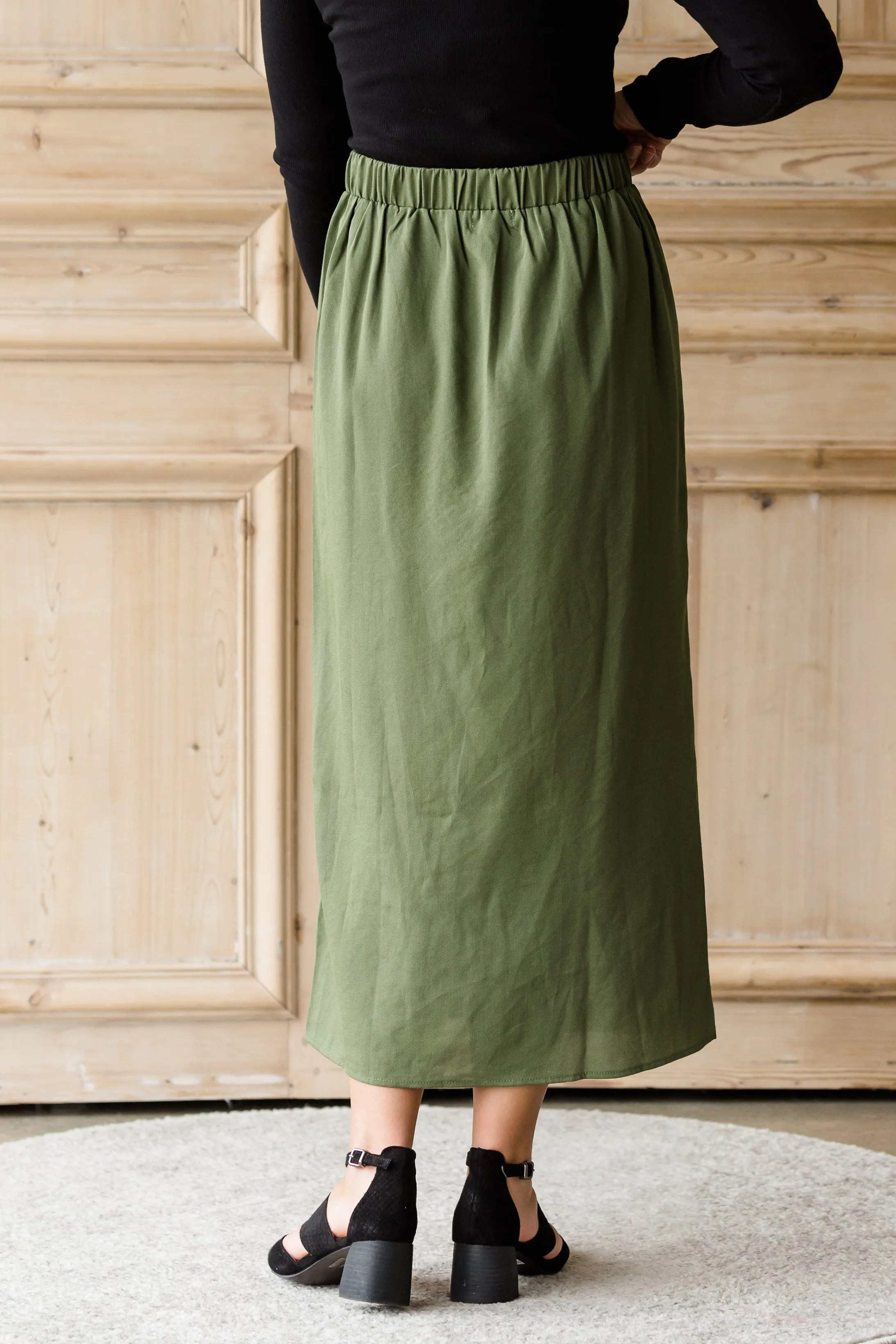 Olive Side Detail Midi Skirt - FINAL SALE