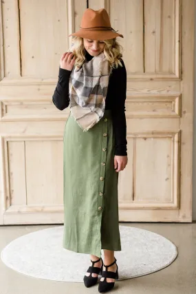 Olive Side Detail Midi Skirt - FINAL SALE