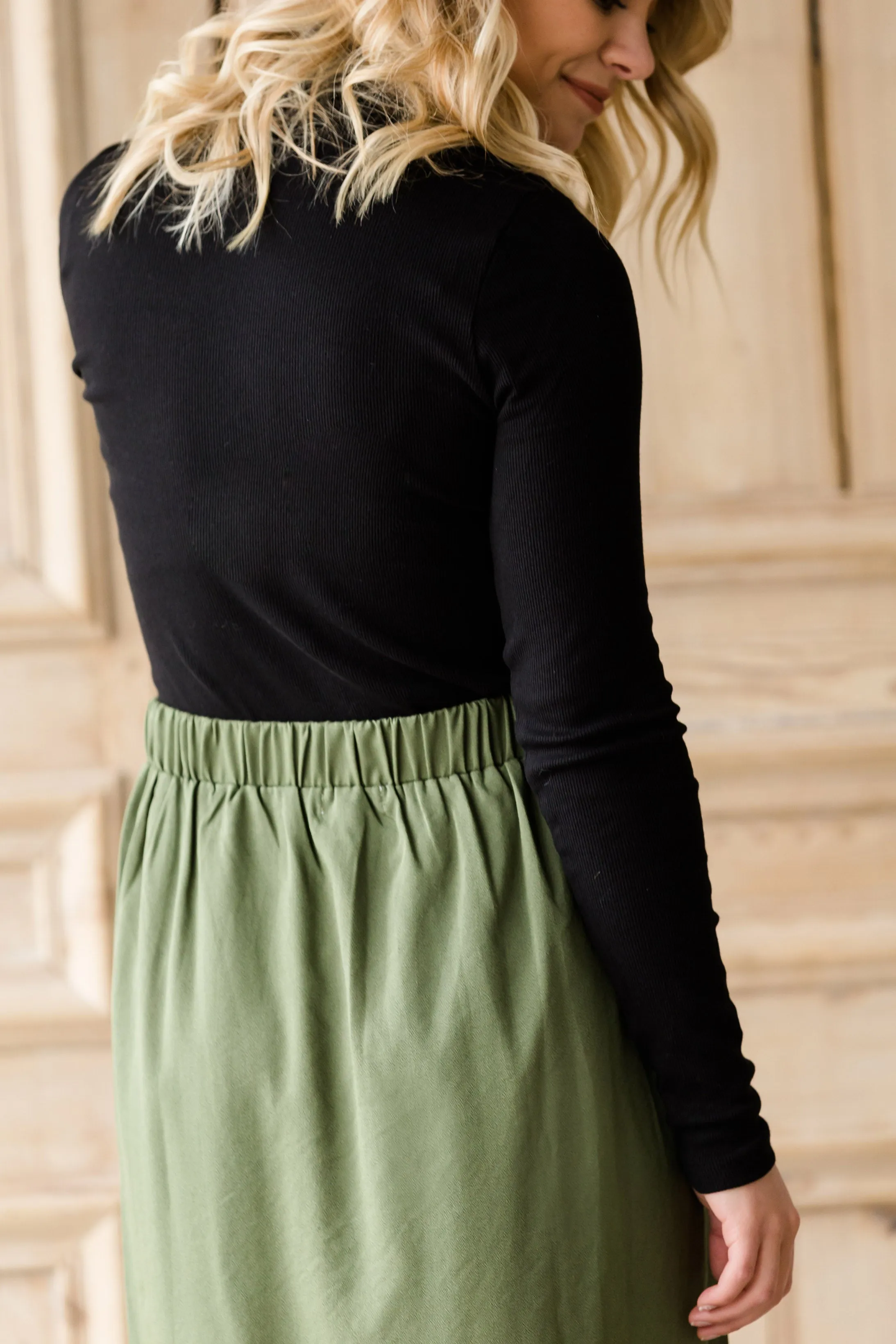 Olive Side Detail Midi Skirt - FINAL SALE
