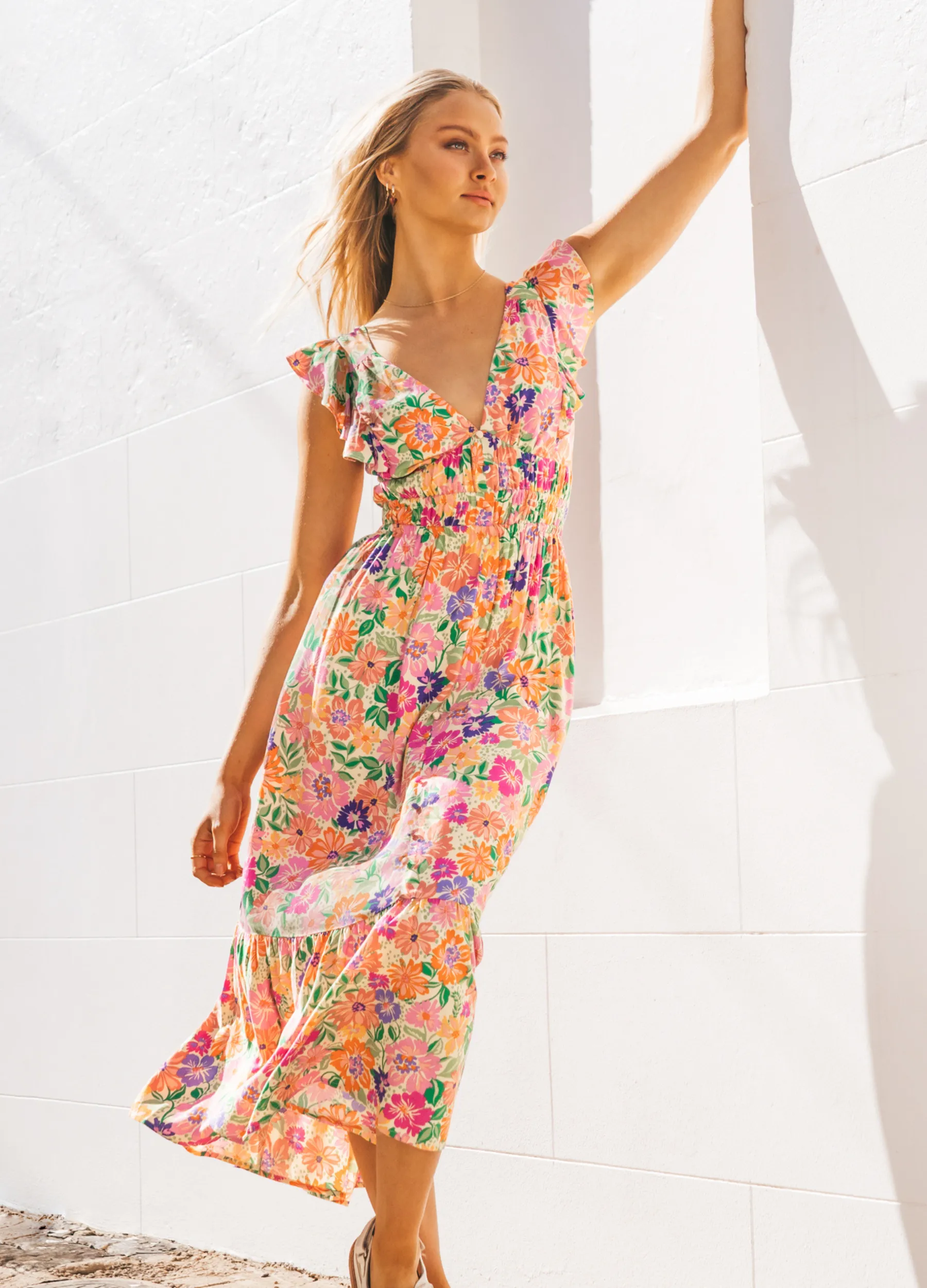 Paper Heart - Cap Sleeve Celina Print Midi Dress
