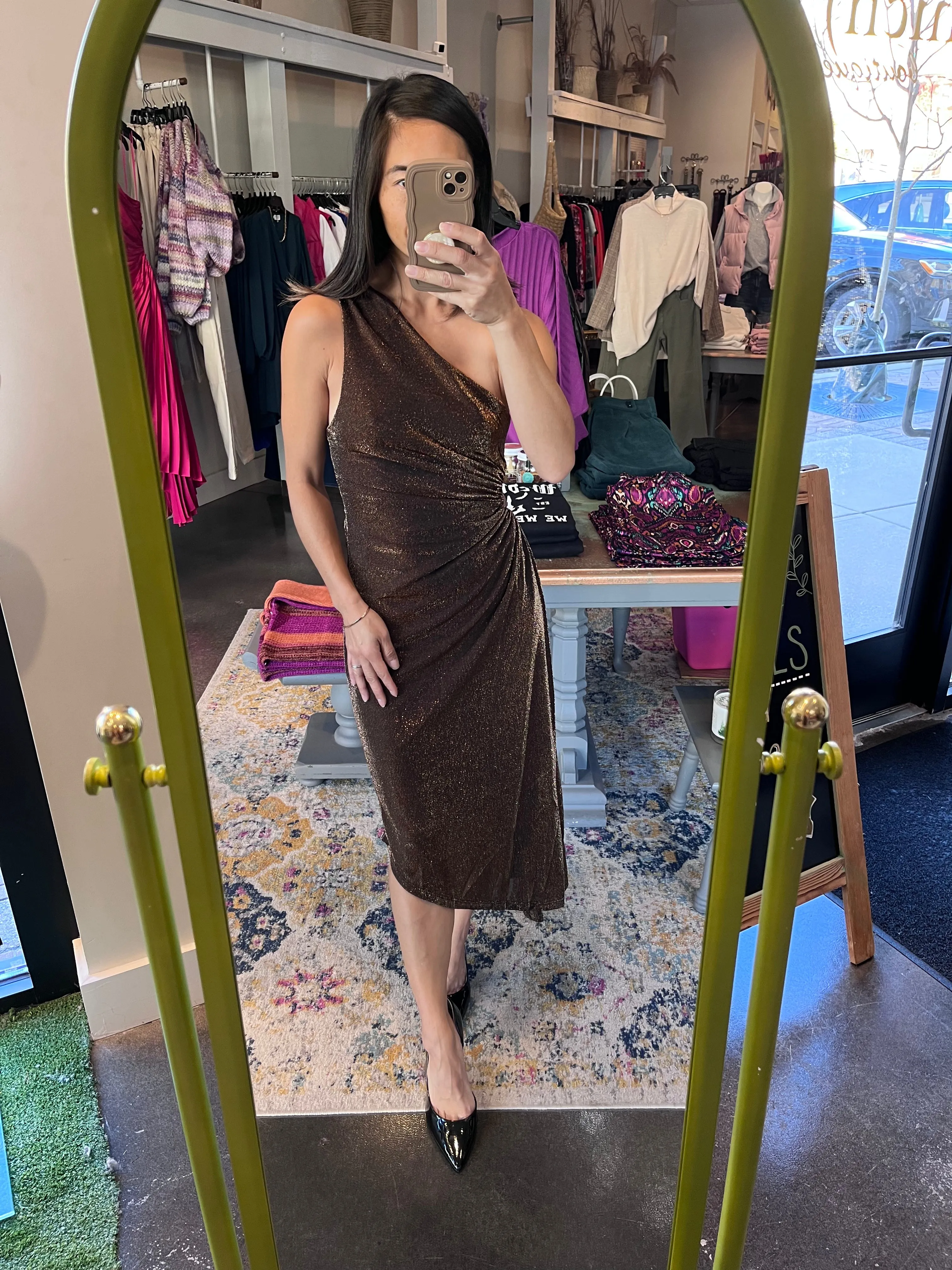 Pearlie One Shoulder Asymmetrical Midi Dress