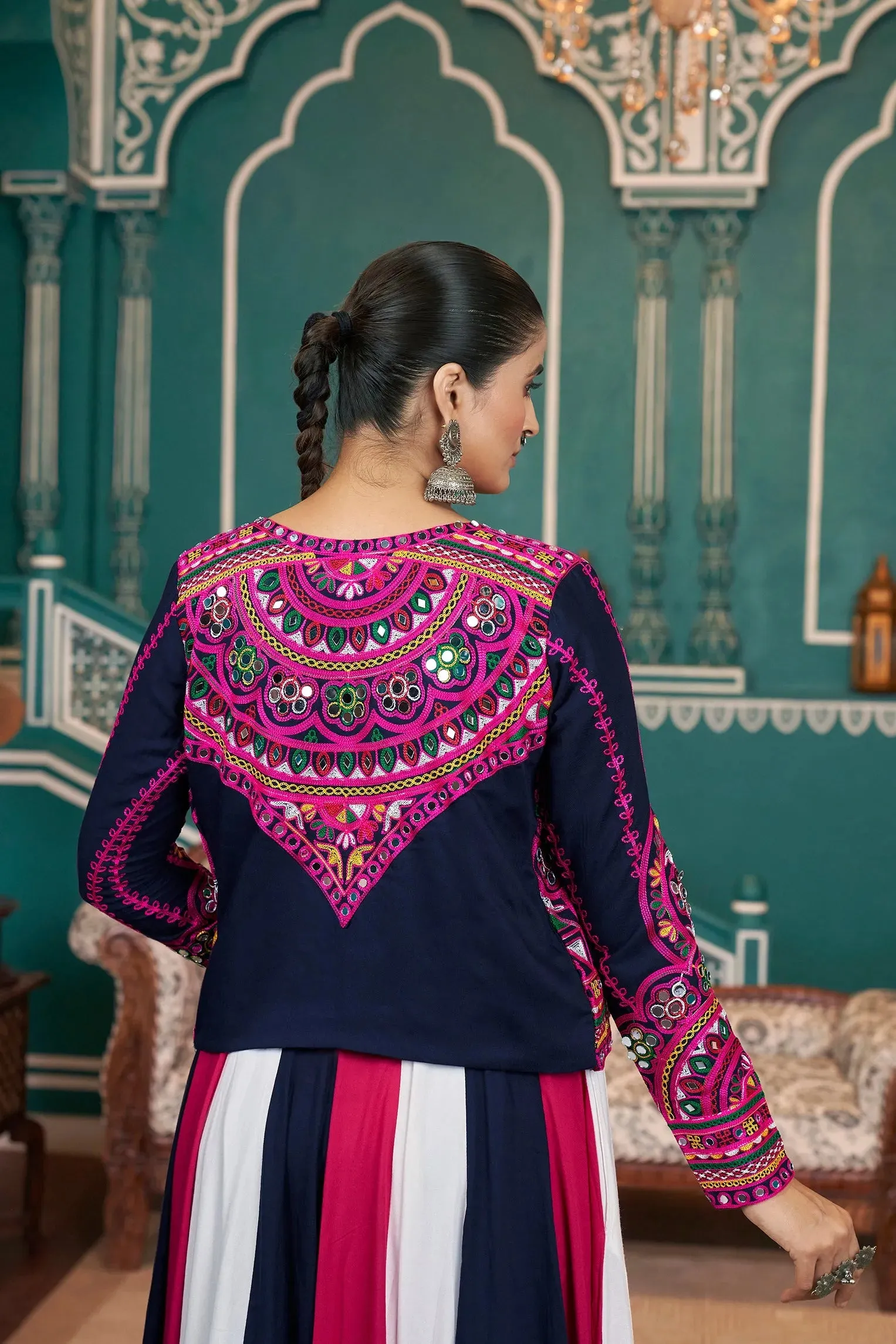 Peerless Multicolored Rayon Navratri Jacket Lehenga Choli