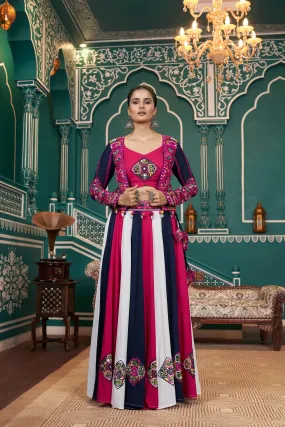 Peerless Multicolored Rayon Navratri Jacket Lehenga Choli