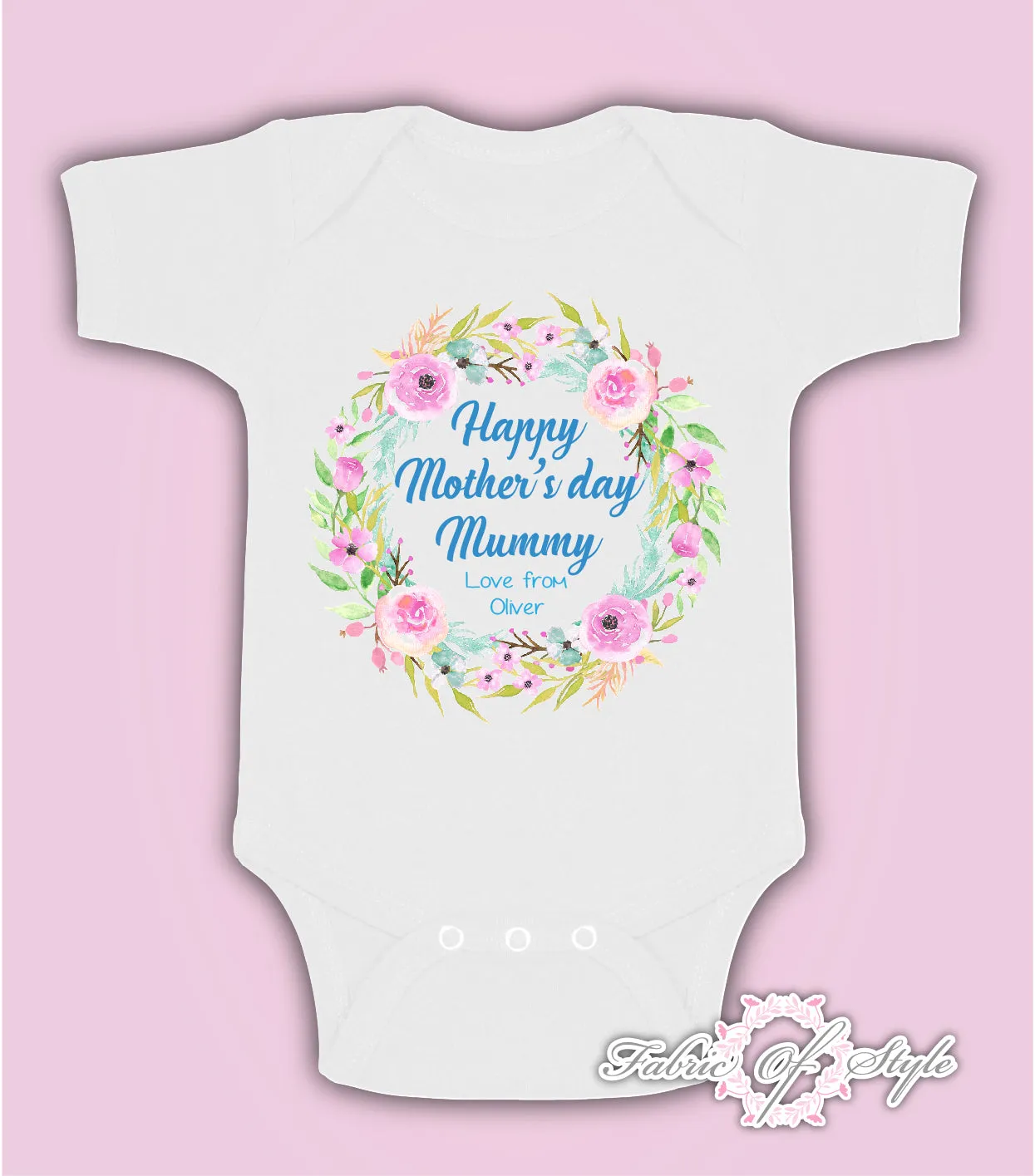 Personalised Wreath First Mothers Day Baby Kids 2021 Body Suit Vest Boy