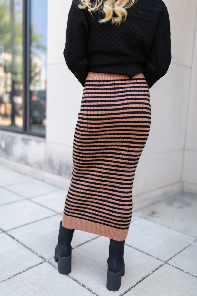 Pick Of The Patch Brown and Black Striped Knit Midi Skirt FINAL SALE