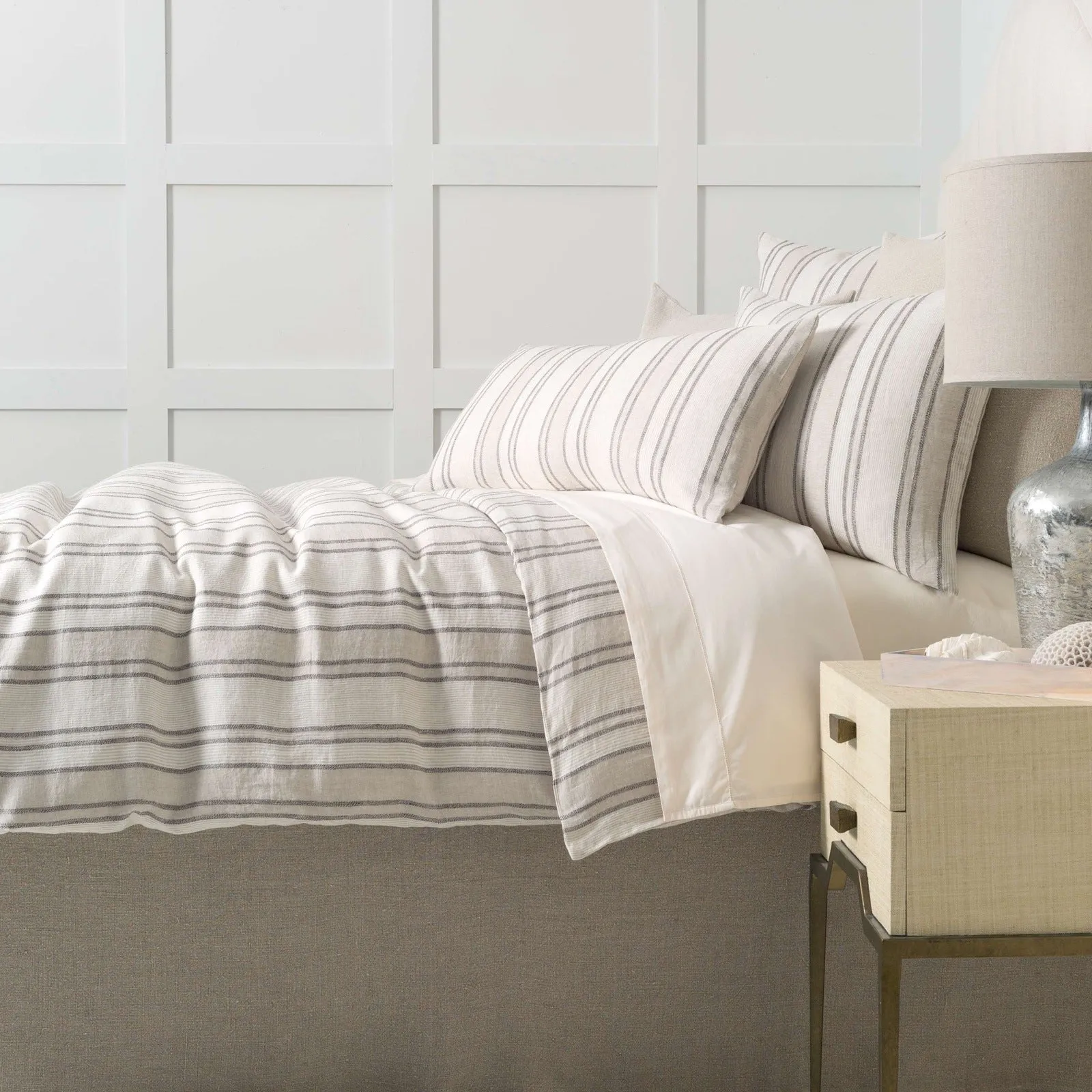 Pine Cone Hill Stone Washed Linen Natural Tailored Paneled Bed Skirt
