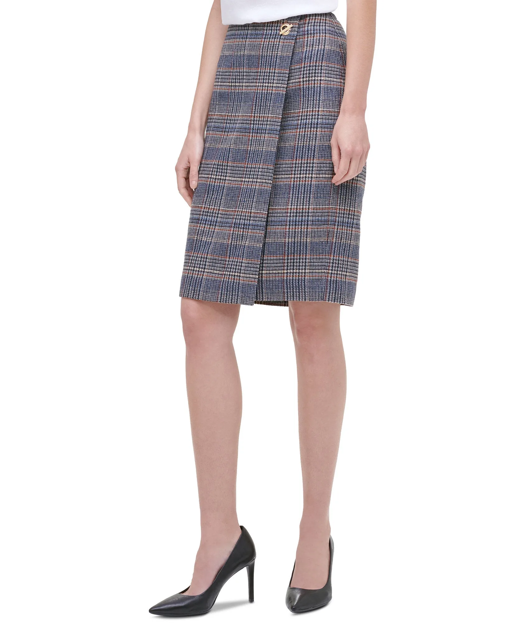 Plaid Tweed Pencil Skirt