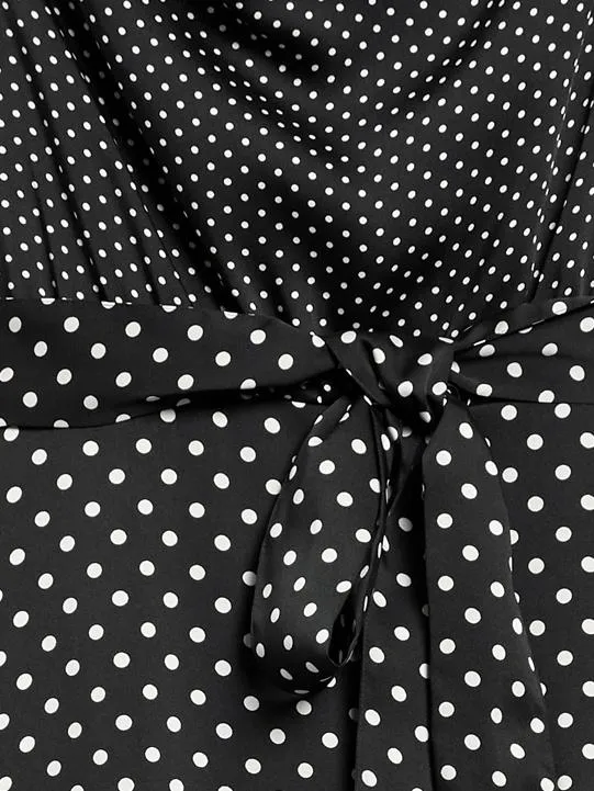 Polka Dot Cowl-Neck Midi Dress in Black Dot
