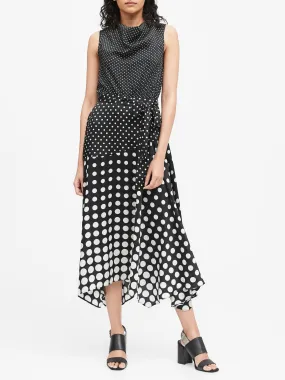 Polka Dot Cowl-Neck Midi Dress in Black Dot