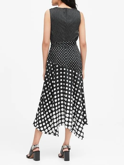 Polka Dot Cowl-Neck Midi Dress in Black Dot