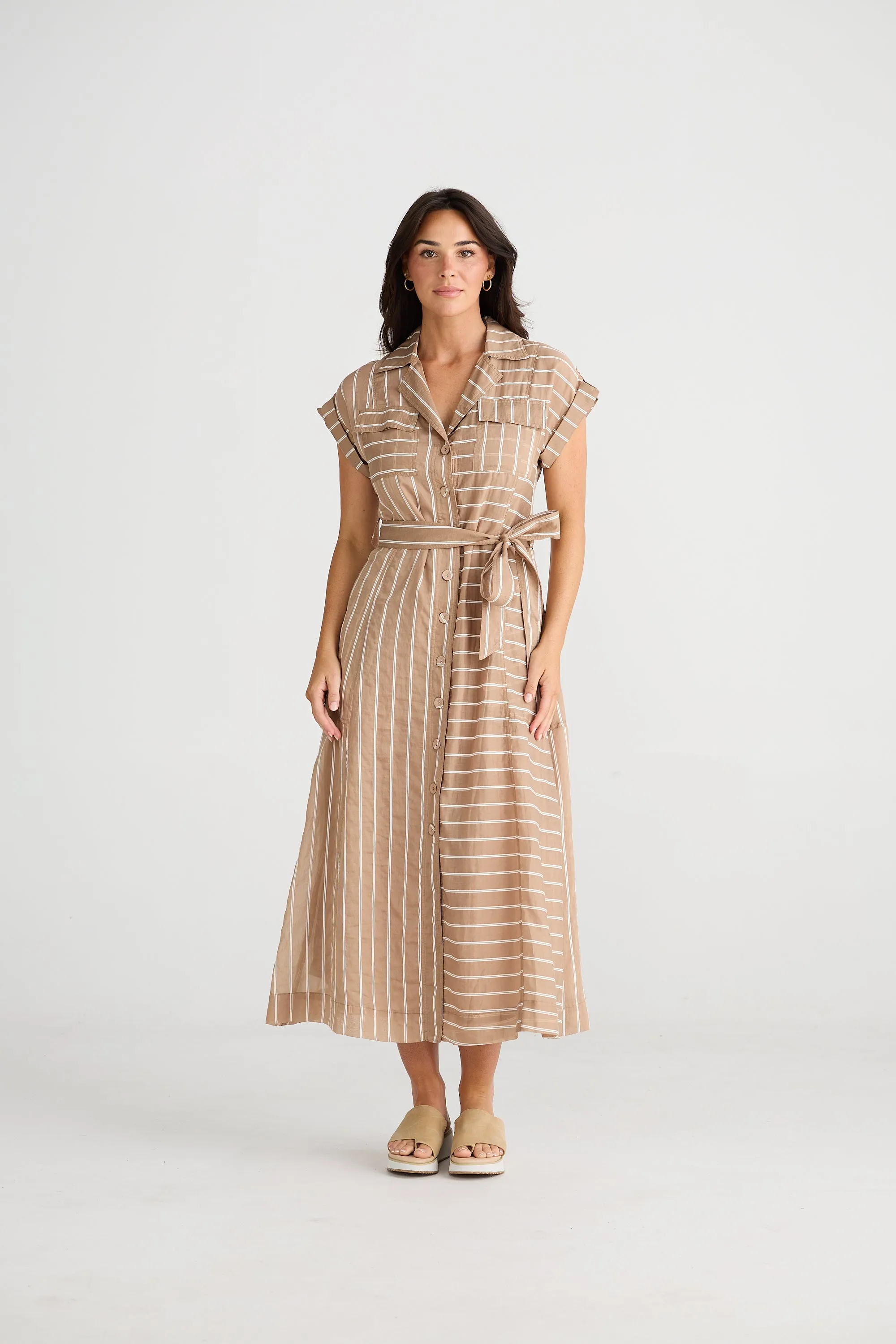 Portia Dress in Latte Stripe