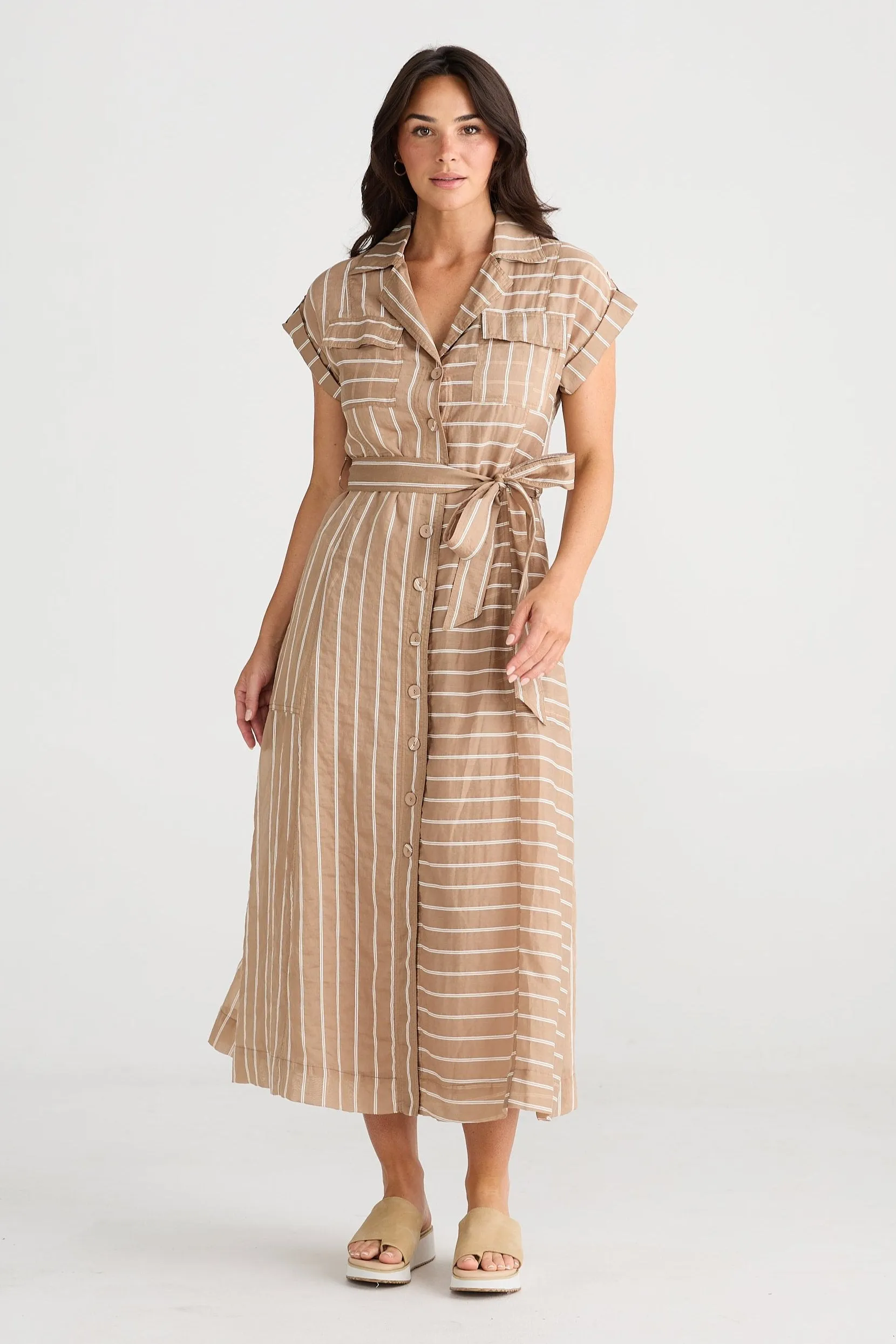 Portia Dress in Latte Stripe