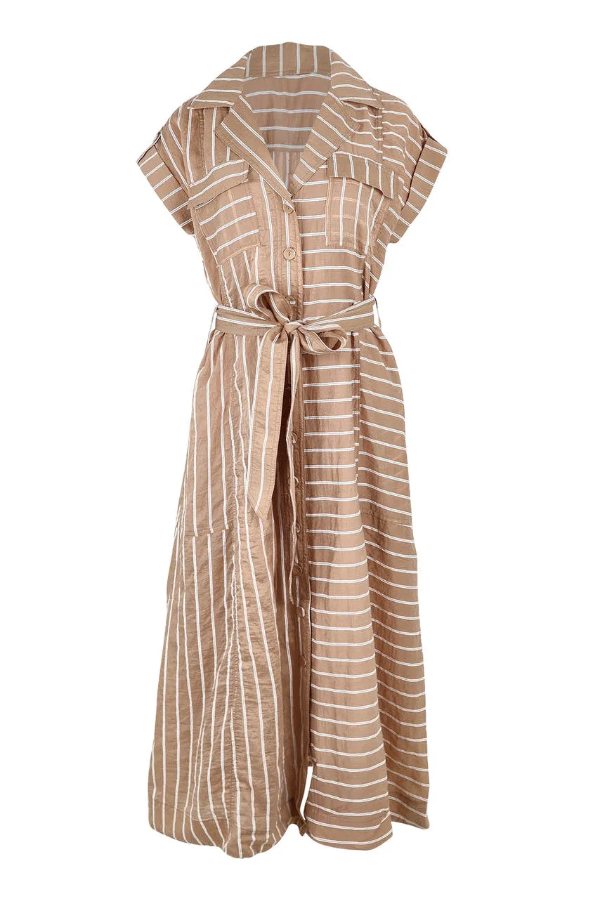 Portia Dress in Latte Stripe