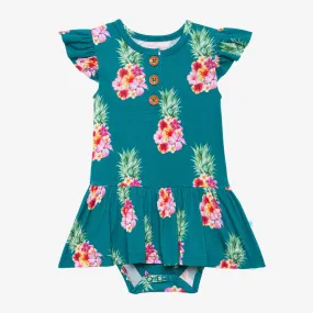 Posh Peanut Ananans Ruffled Capsleeve Henley Twirl Skirt Bodysuit
