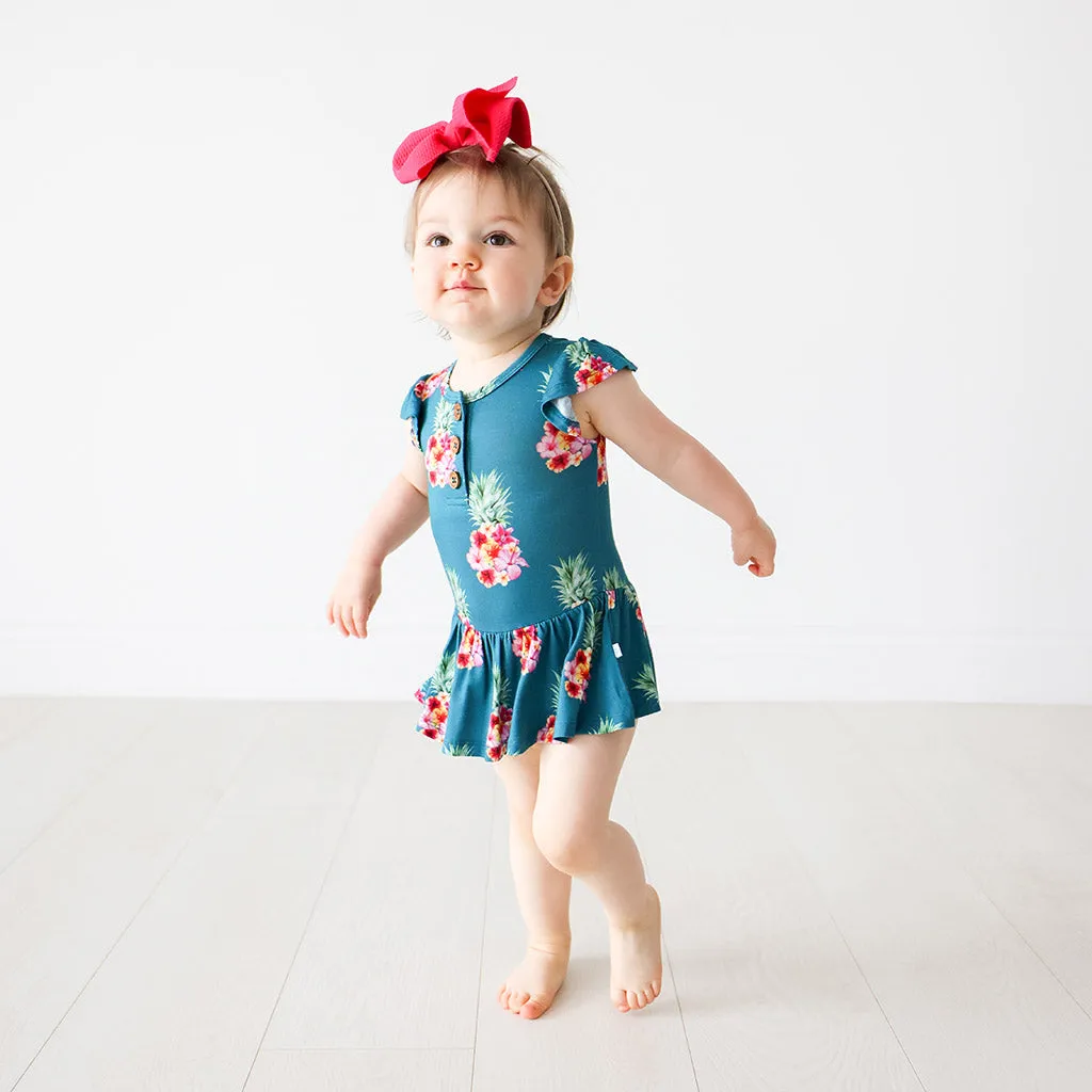 Posh Peanut Ananans Ruffled Capsleeve Henley Twirl Skirt Bodysuit