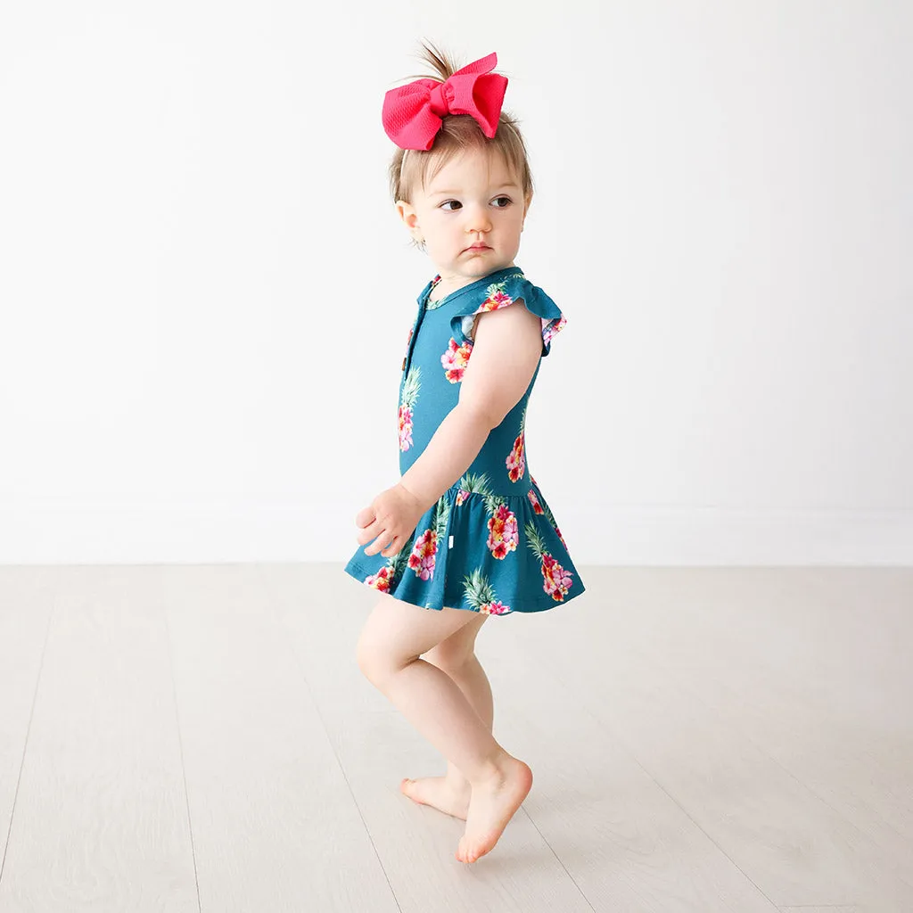 Posh Peanut Ananans Ruffled Capsleeve Henley Twirl Skirt Bodysuit