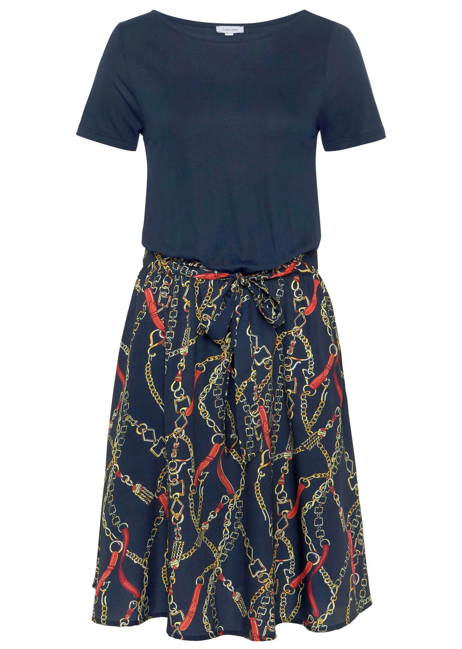 Printed Twofer Dress - Navy Multi