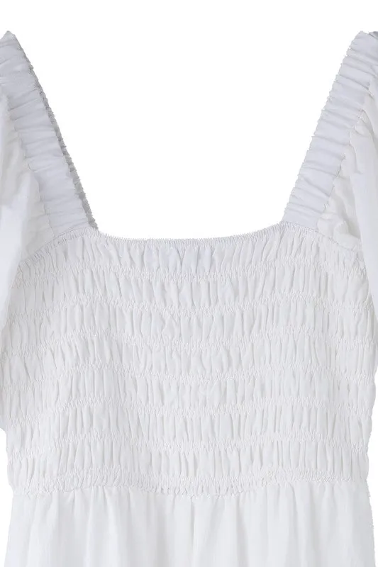 Puff Sleeve Smocked Tiered Midi Dress