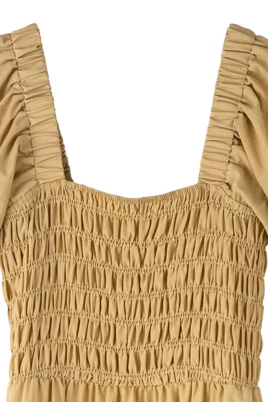 Puff Sleeve Smocked Tiered Midi Dress