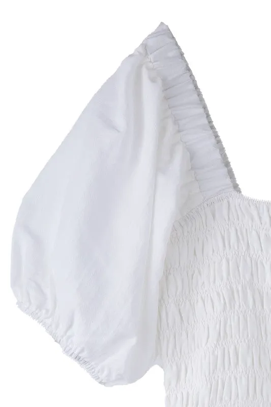 Puff Sleeve Smocked Tiered Midi Dress