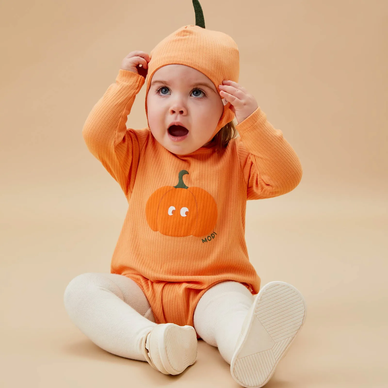 Pumpkin Ribbed Bodysuit & Hat