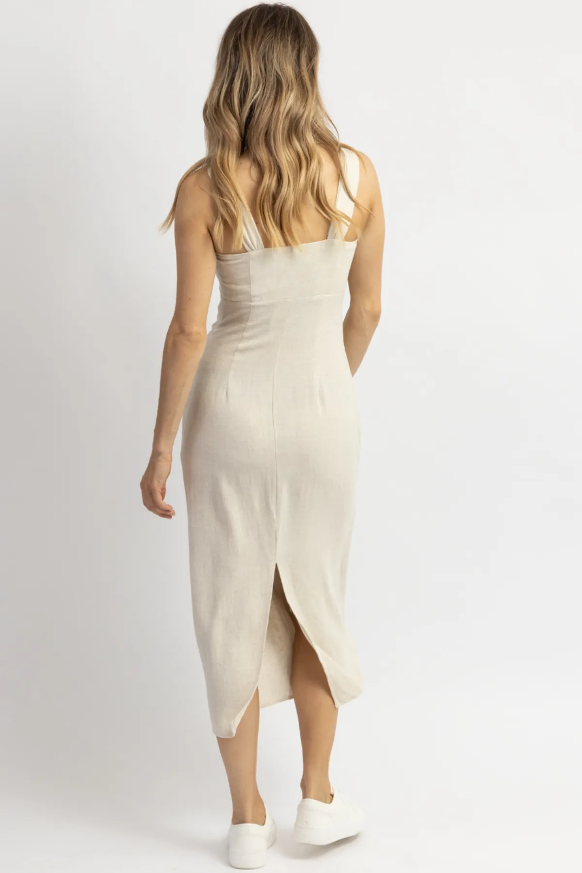 RAE NEUTRAL BOW   BUTTON MIDI DRESS *BACK IN STOCK*