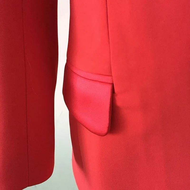 Red Satin Single Breasted Long Blazer Jacket Mini Dress