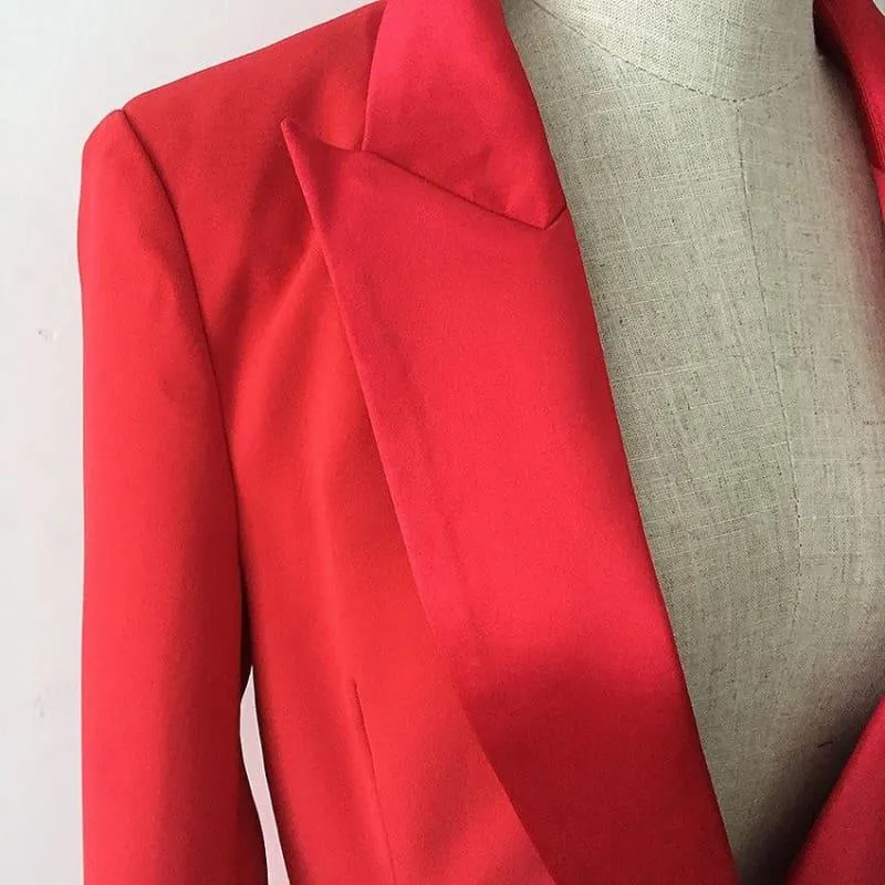 Red Satin Single Breasted Long Blazer Jacket Mini Dress