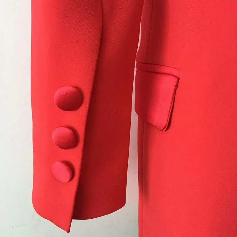 Red Satin Single Breasted Long Blazer Jacket Mini Dress