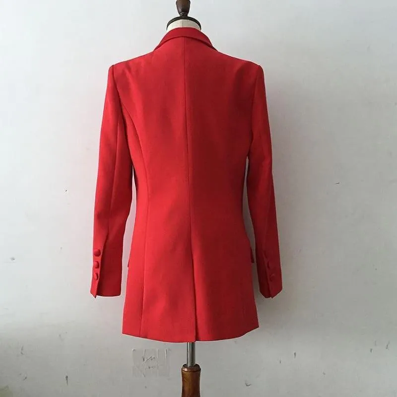 Red Satin Single Breasted Long Blazer Jacket Mini Dress