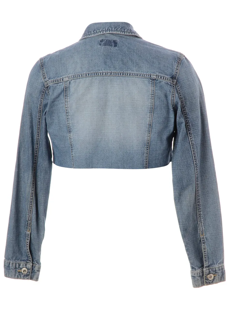 Reworked Kylie Raw Edge Cropped Denim Jacket - S