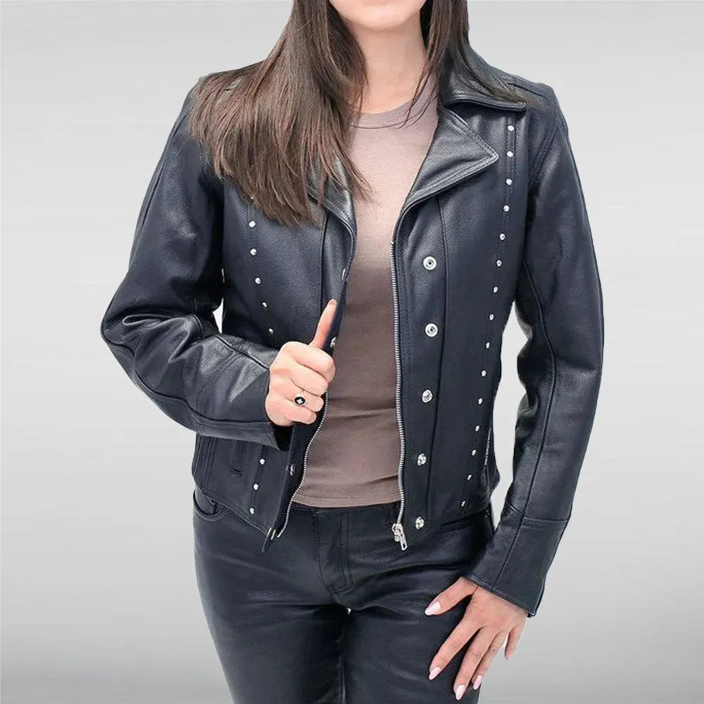 Rivet Trim Cowhide Motorcycle Jacket