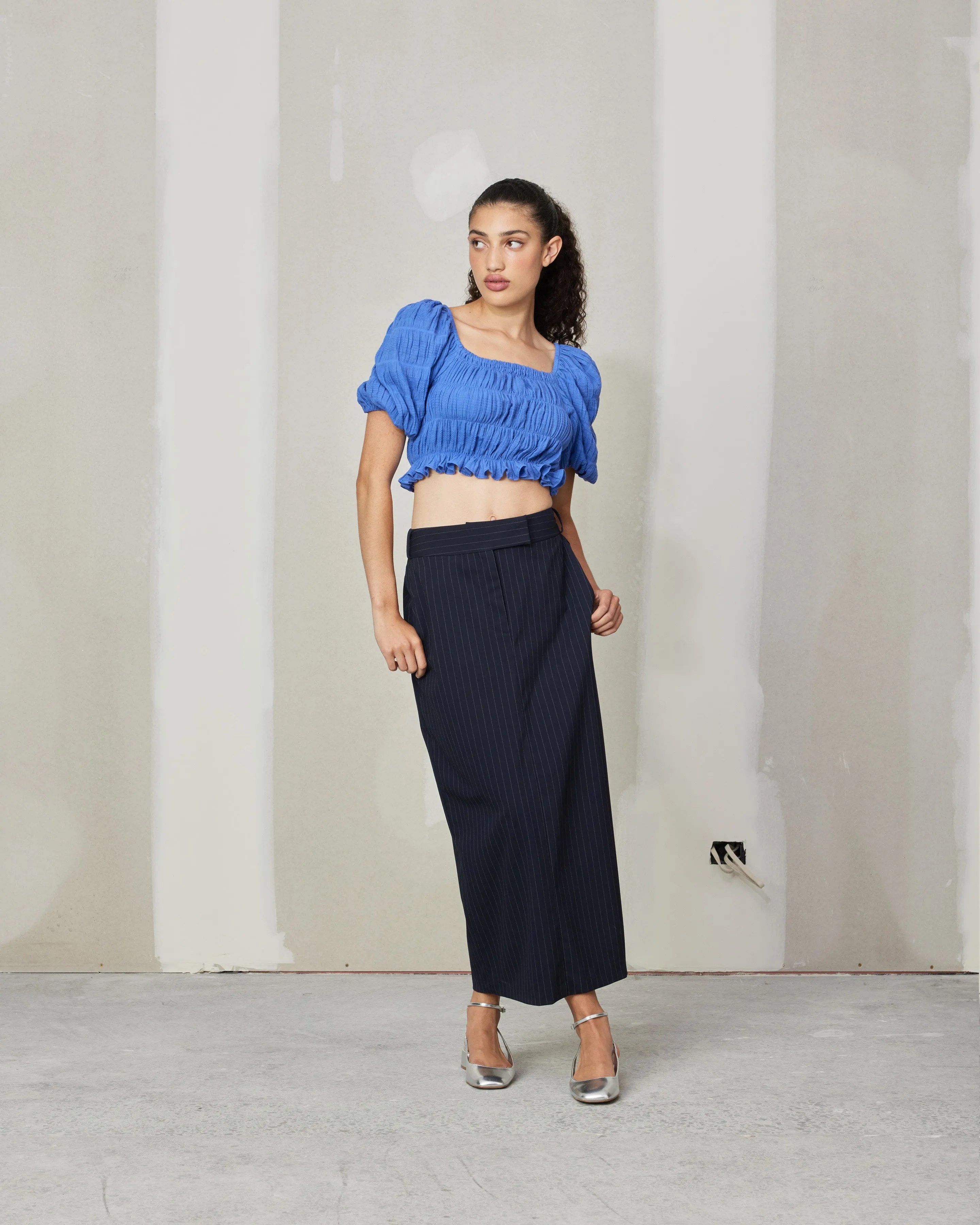 RUE PENCIL SKIRT NAVY PINSTRIPE