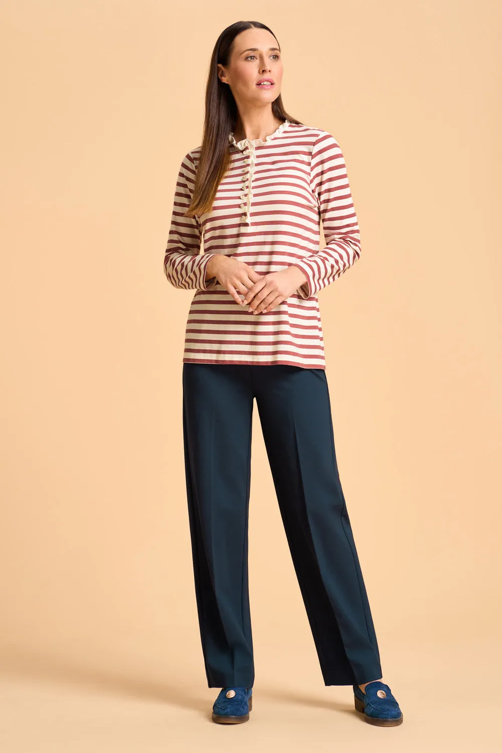 Ruffle Trim Henley T-Shirt