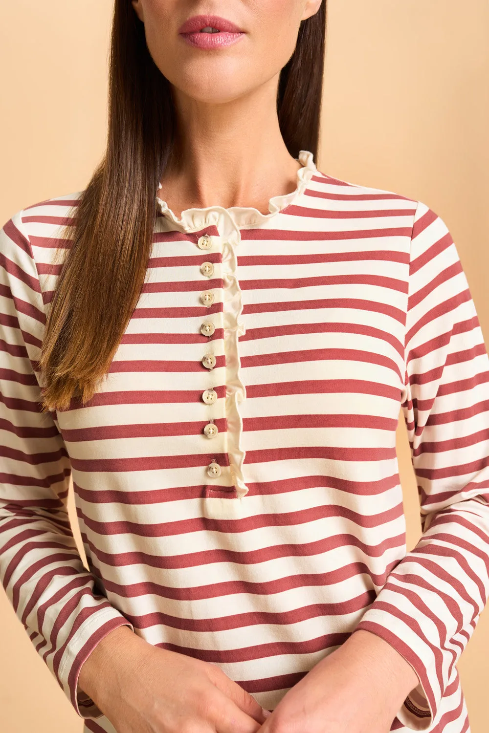 Ruffle Trim Henley T-Shirt