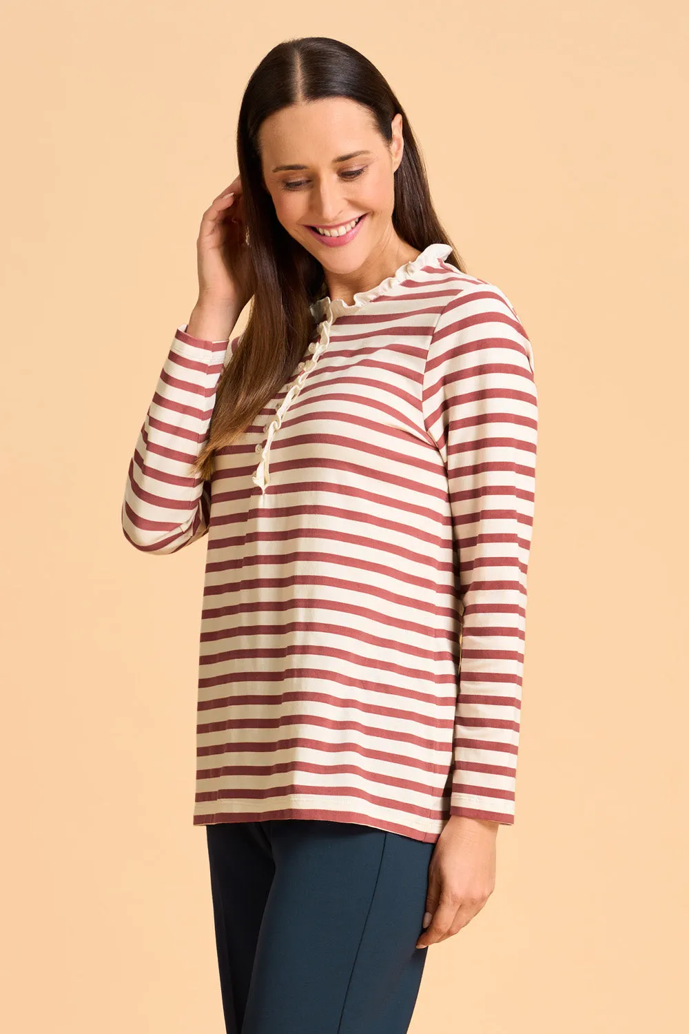 Ruffle Trim Henley T-Shirt