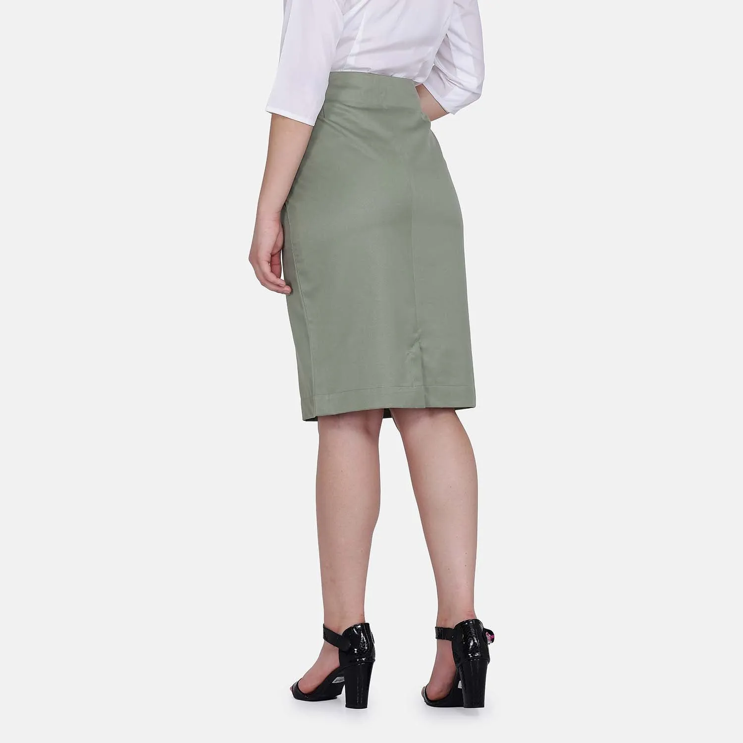 Sage Green Ladies Poly Cotton Straight Skirt