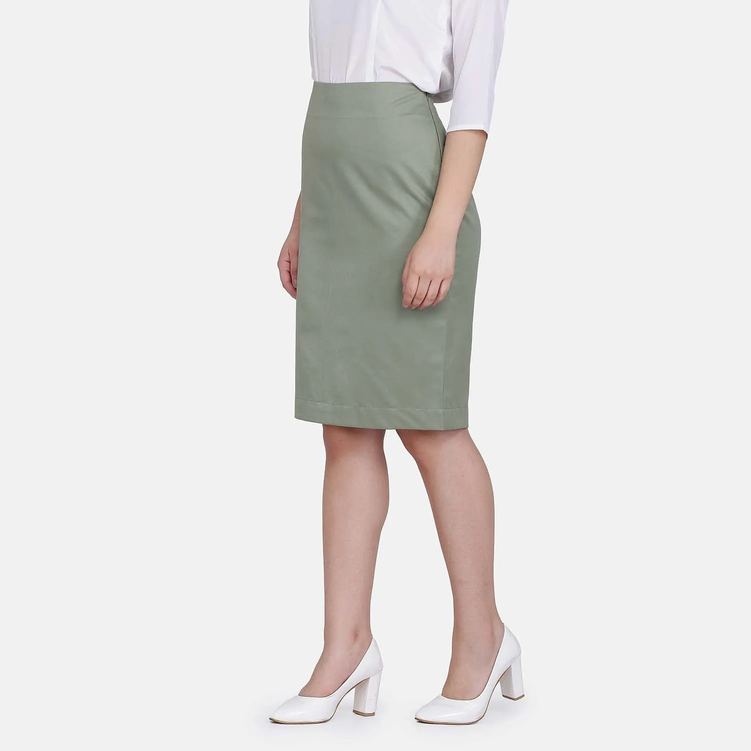 Sage Green Ladies Poly Cotton Straight Skirt