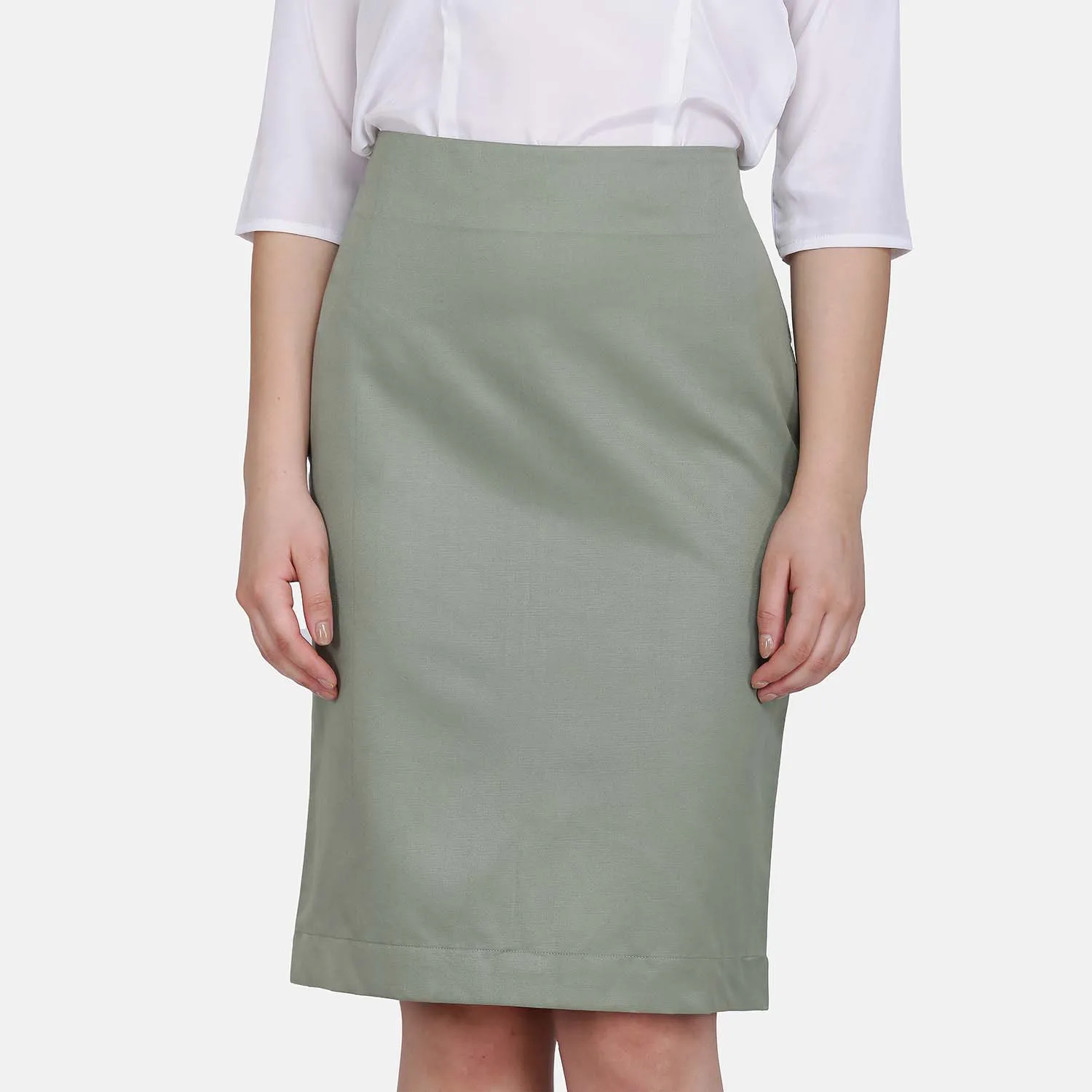 Sage Green Ladies Poly Cotton Straight Skirt