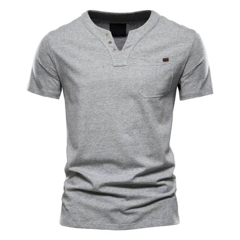 Saint Martin Men's Essential Casual Short Sleeve Slim Henley T-Shirt