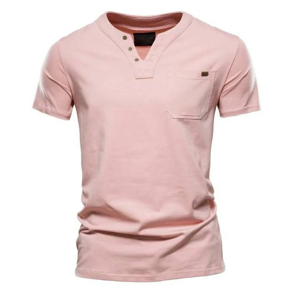 Saint Martin Men's Essential Casual Short Sleeve Slim Henley T-Shirt