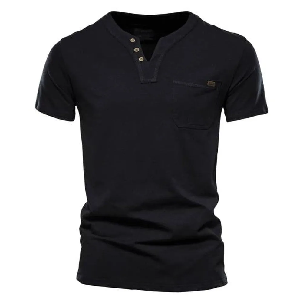 Saint Martin Men's Essential Casual Short Sleeve Slim Henley T-Shirt
