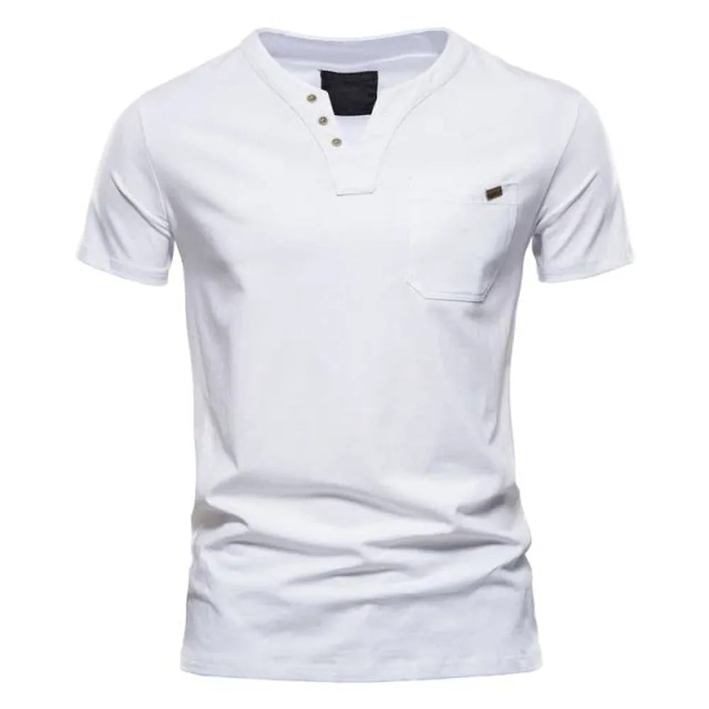 Saint Martin Men's Essential Casual Short Sleeve Slim Henley T-Shirt